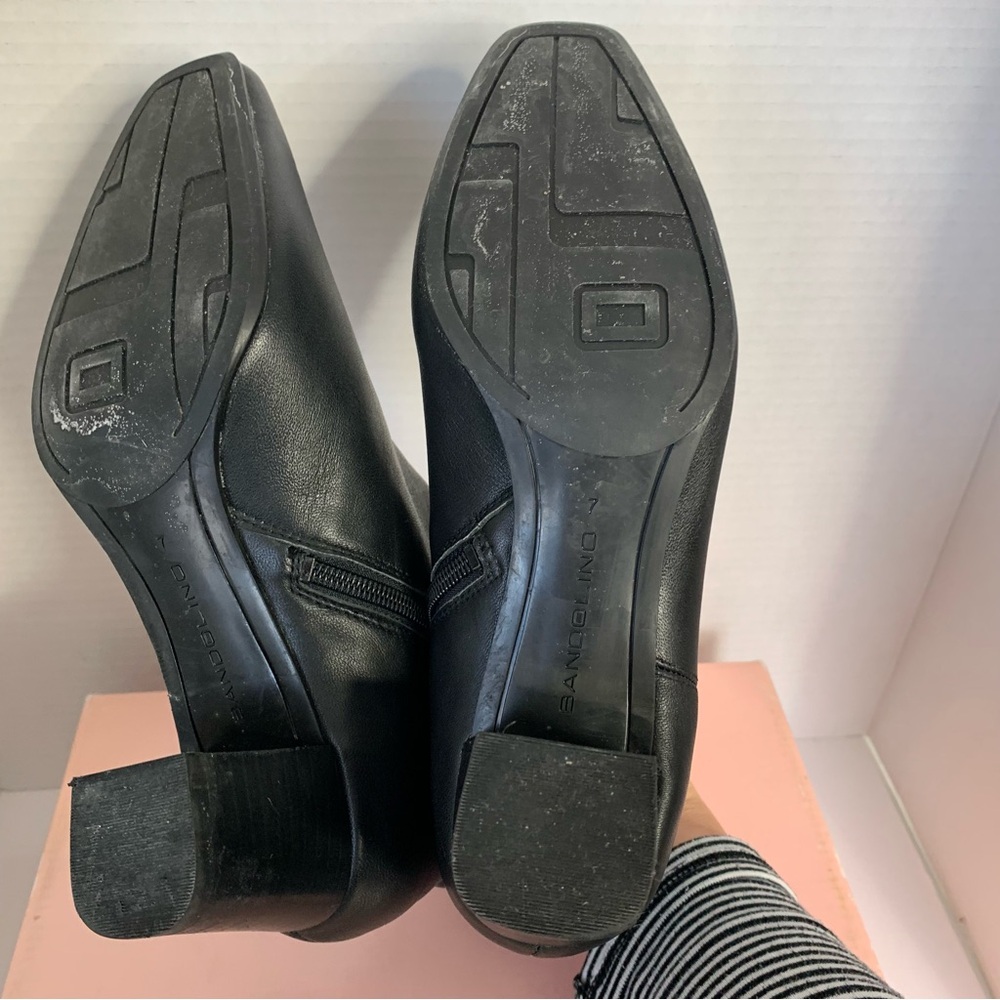 Bandolino Black Leather Heeled Ankle Boots with Gold Tone Metal Accent Size 7 - Picture 9 of 16